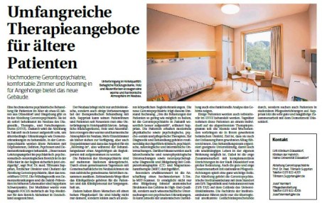 Zeitungsartikel über die Gerontopsychiatrie in der Rheinischen Post