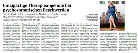 Zeitungsartikel über die Psychosomatik in der Rheinischen Post