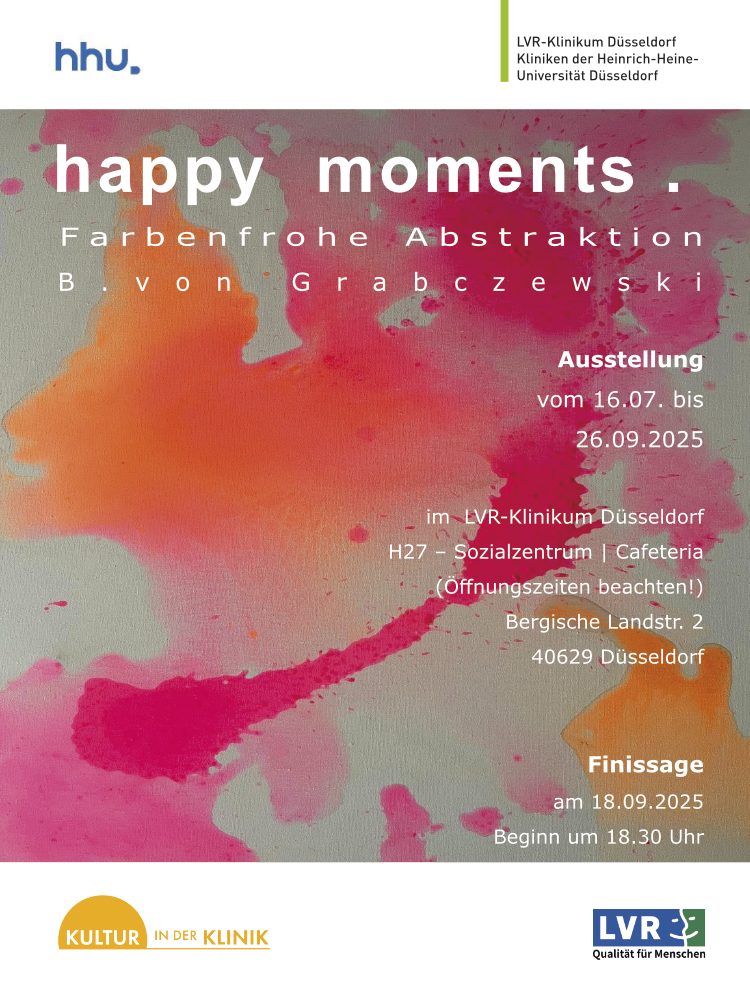 Auf dem Bild sehen sie verschiedene Farben, die miteinander interagieren. Titel: Happy Moments: Künstlerin: B. von Grabczewski. Ausstellungsbeginn 16.07.